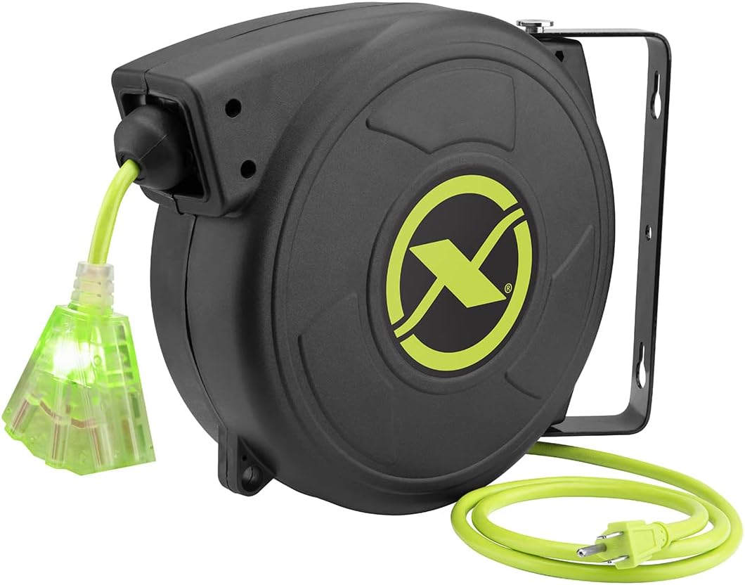 Flexzilla Retractable Extension Cord Reel with Triple Tap Outlet