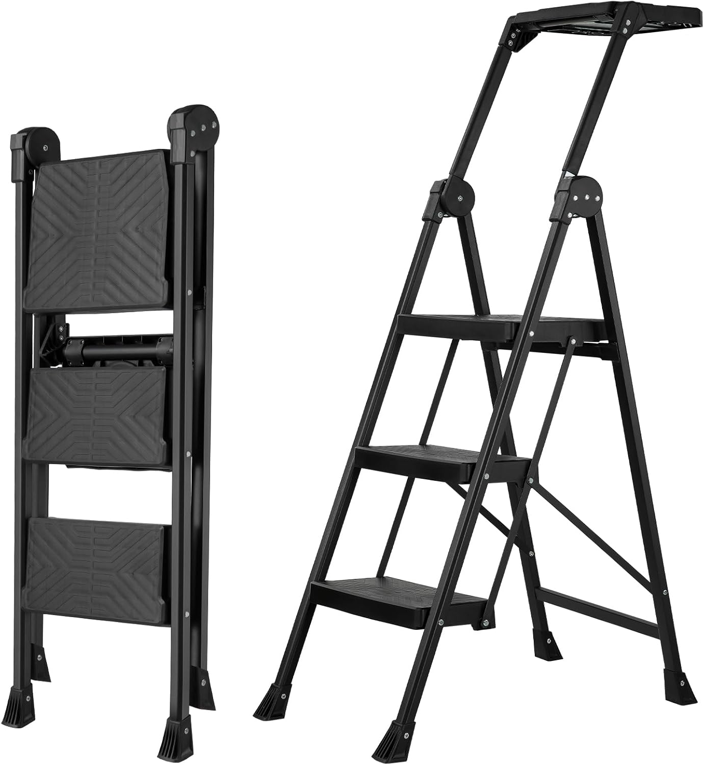 XinSunho 3 Step Ladder with Handrail and Tool Tray for Home