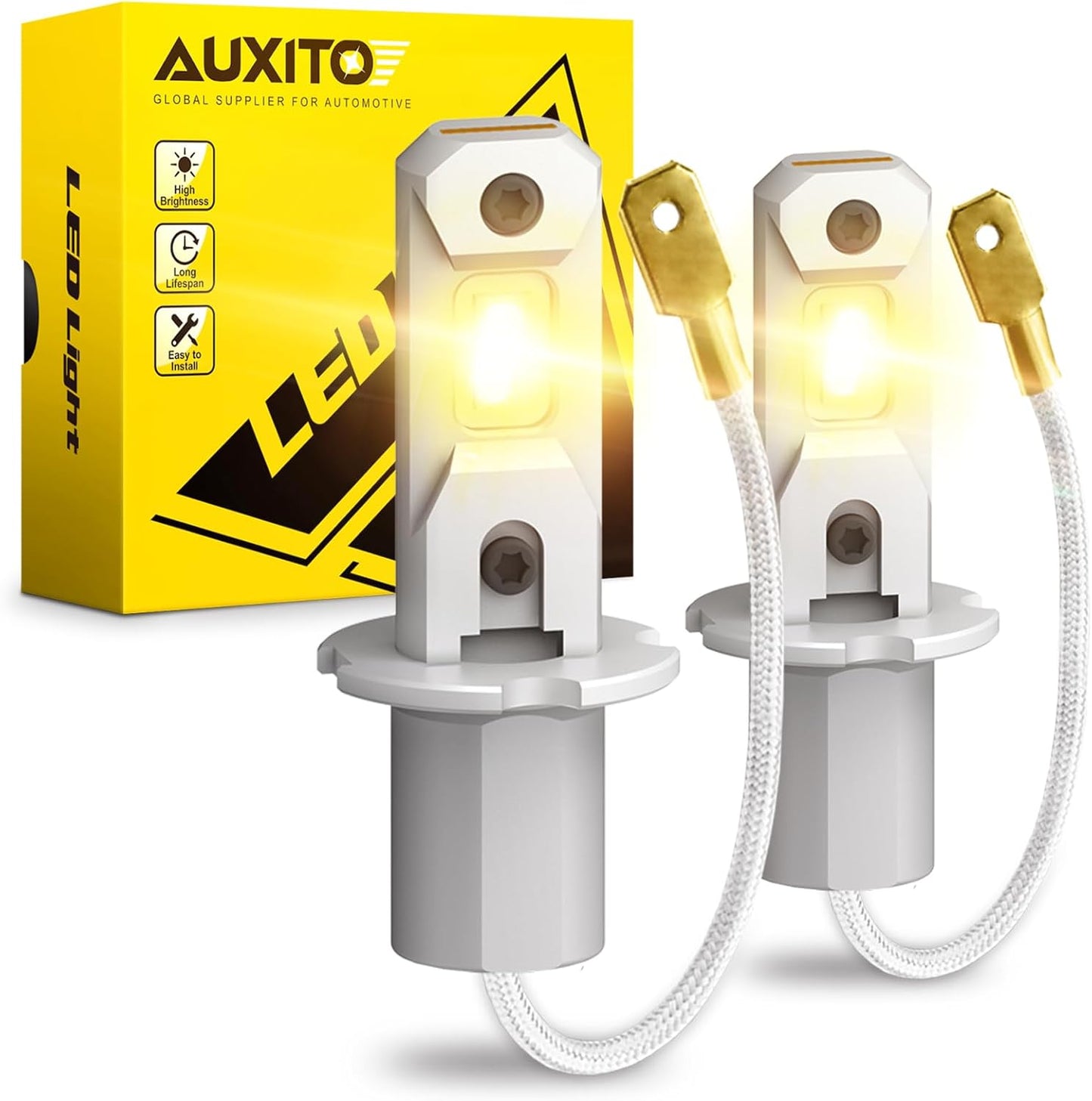 AUXITO H3 LED Fog Light Bulbs 3000K Yellow for Safe Driving