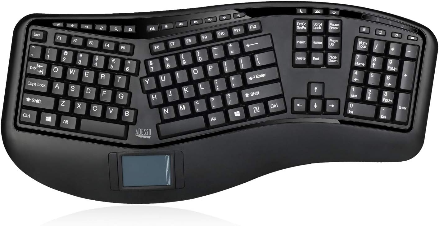 Adesso Wireless Ergonomic Touchpad Keyboard