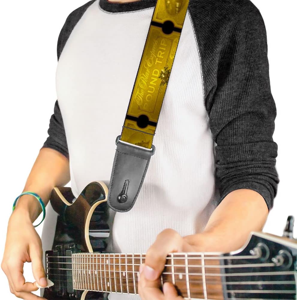 Buckle-Down Guitar Strap - THE POLAR EXPRESS ROUND TRIP Ticket Design - Adjustable Length - Stylish & Comfortable