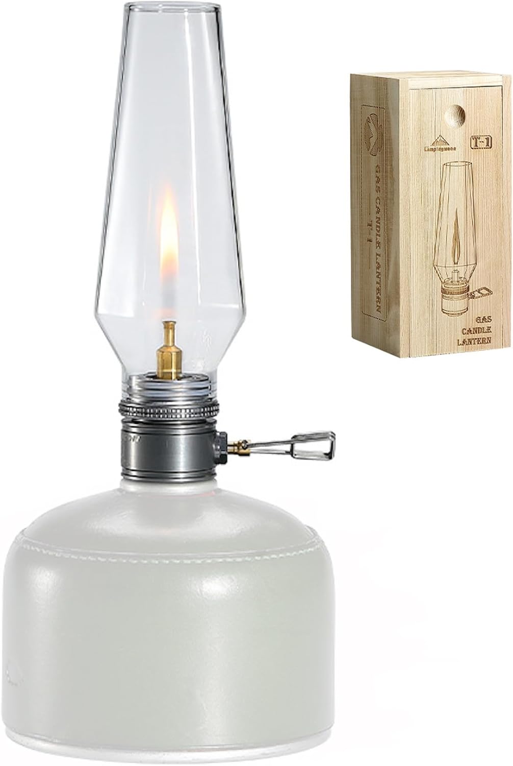 Portable Gas Lantern in Stylish Wooden Case