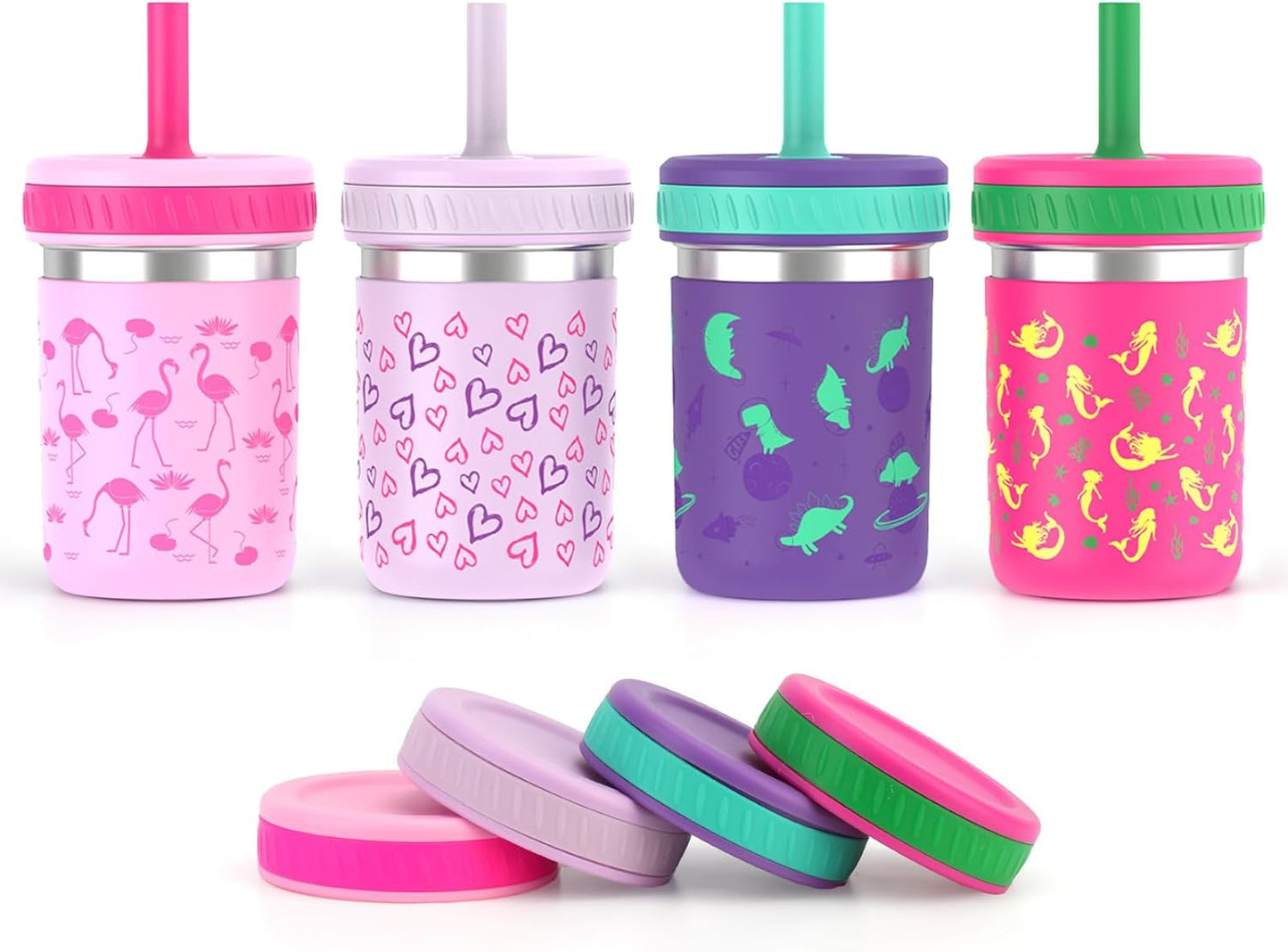 Sursip Stainless Steel Kids Cups with Straws & Lids for Snacks