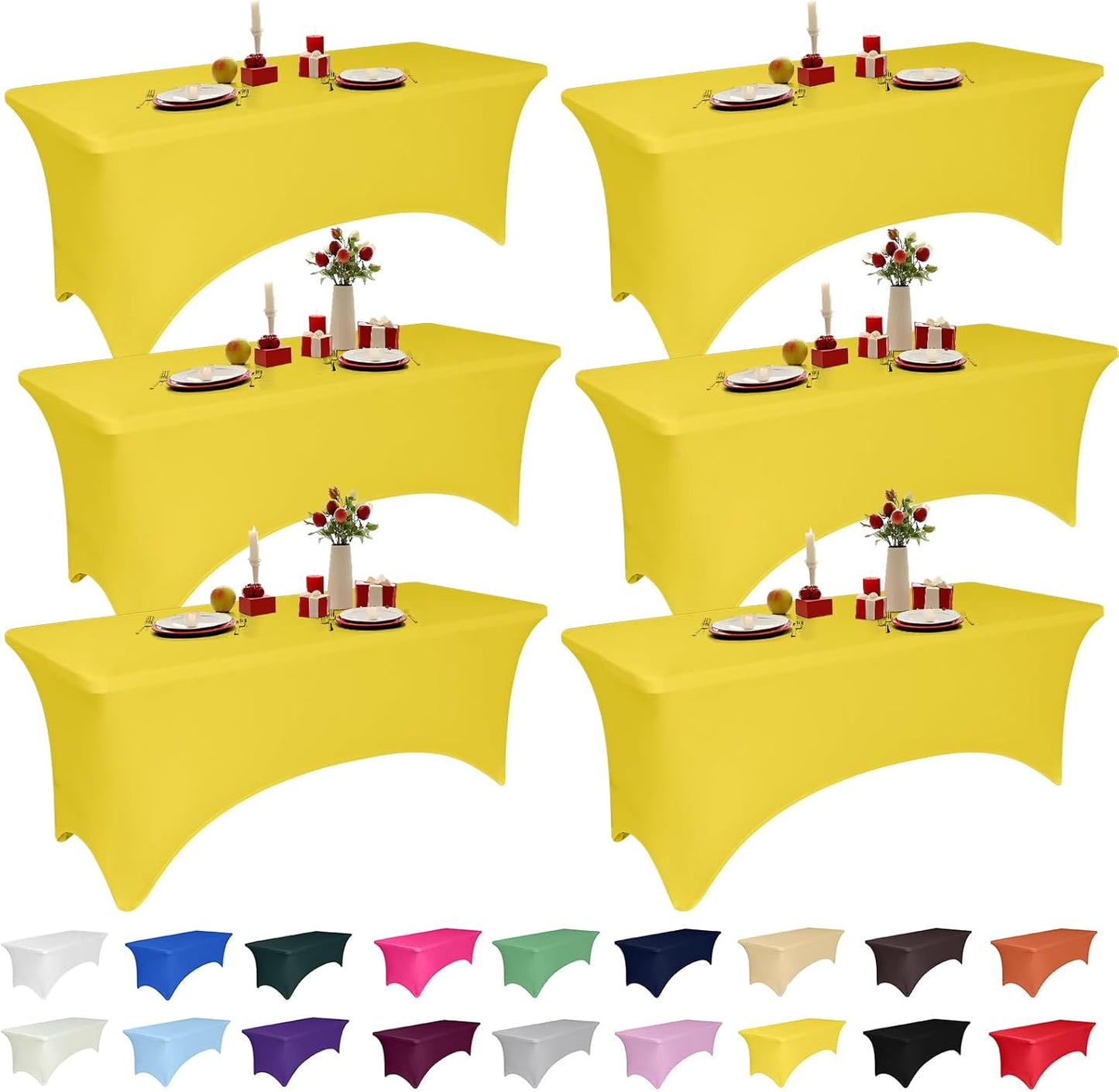 6 Pack 6 Feet Yellow Spandex Tablecloth for Events & Parties