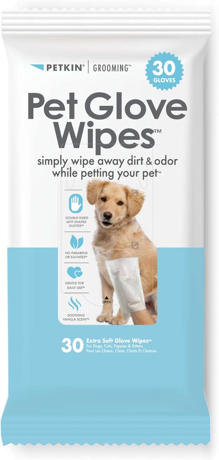 Petkin Double-Sided Pet Glove Wipes - Gentle All-in-One Cleaning