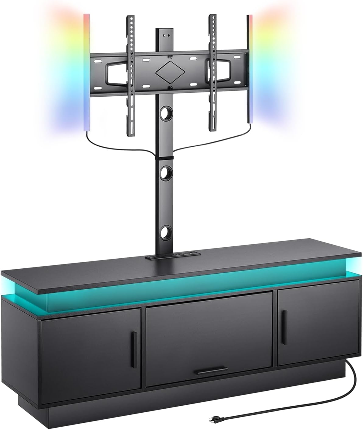 Height Adjustable TV Stand with Power Outlet & LED Lights
