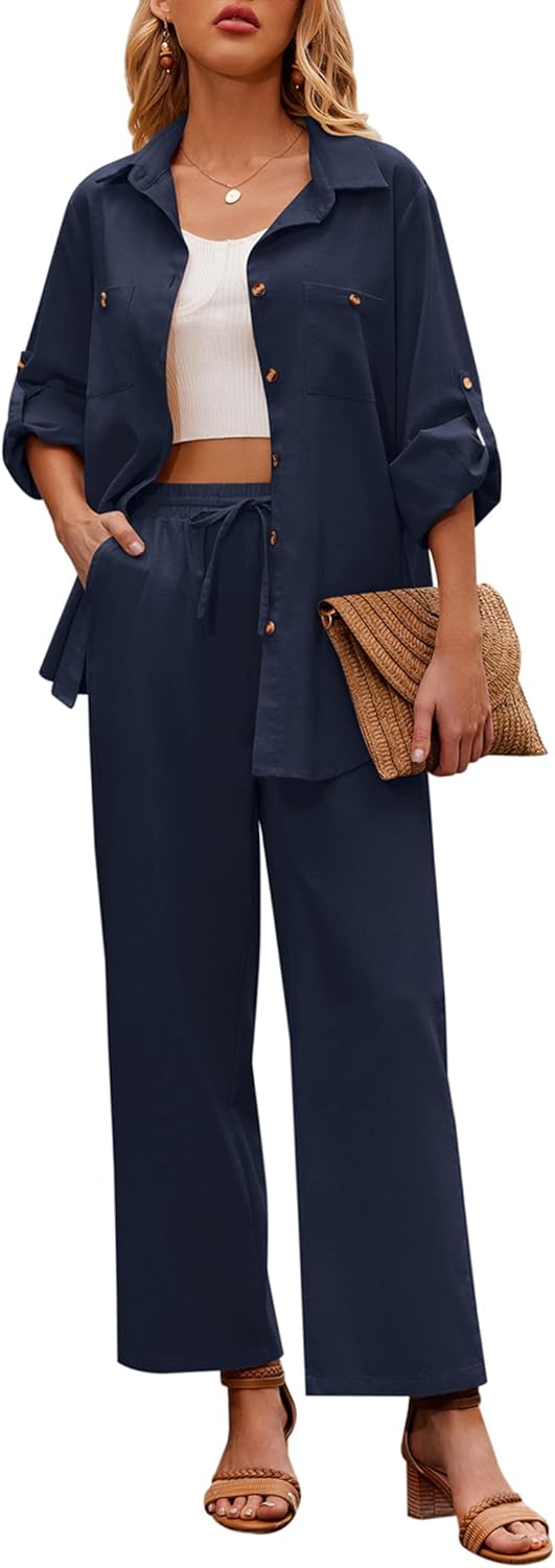 Zeagoo Women 2 Piece Linen Sets for Stylish Summer Outfits