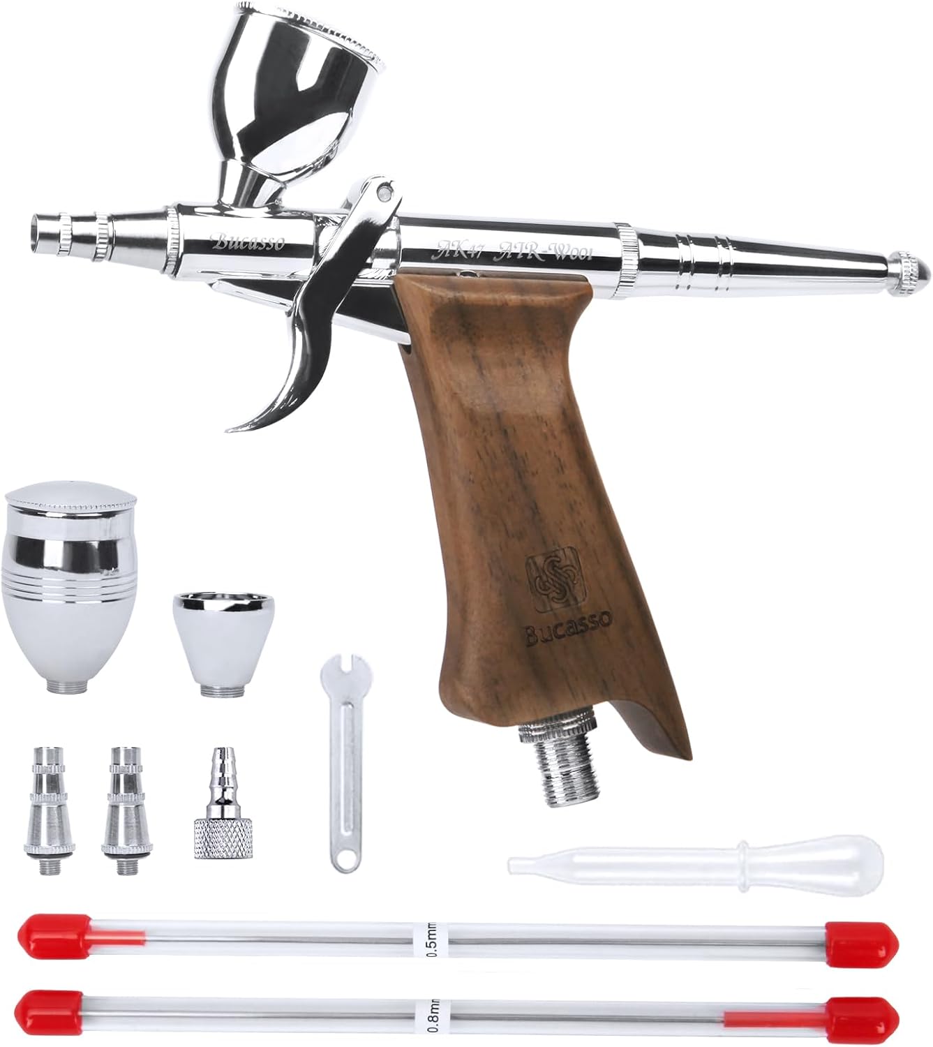 Double Action Airbrush Kit for Painting with 0.3mm to 0.8mm Needles
