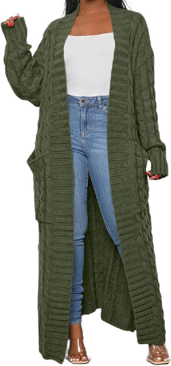 Womens Thin Stylish Cable Knit Dual Extra Long Maxi Cardigan