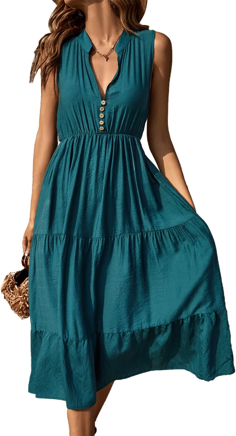 Brovave Womens Summer Sleeveless Shirt Dress for Casual Style