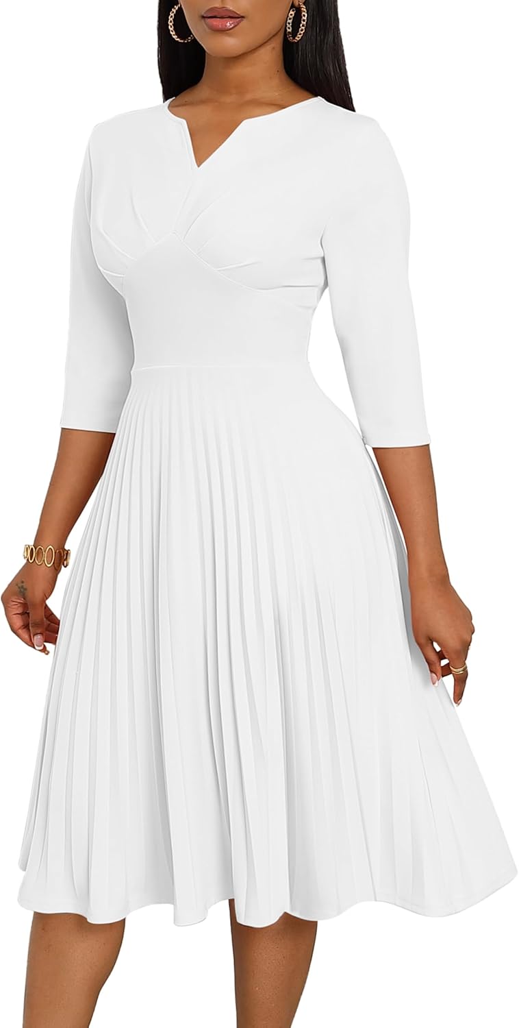 CLOCOR Midi Dresses for Women Casual Wrap Flared Pleated Dress
