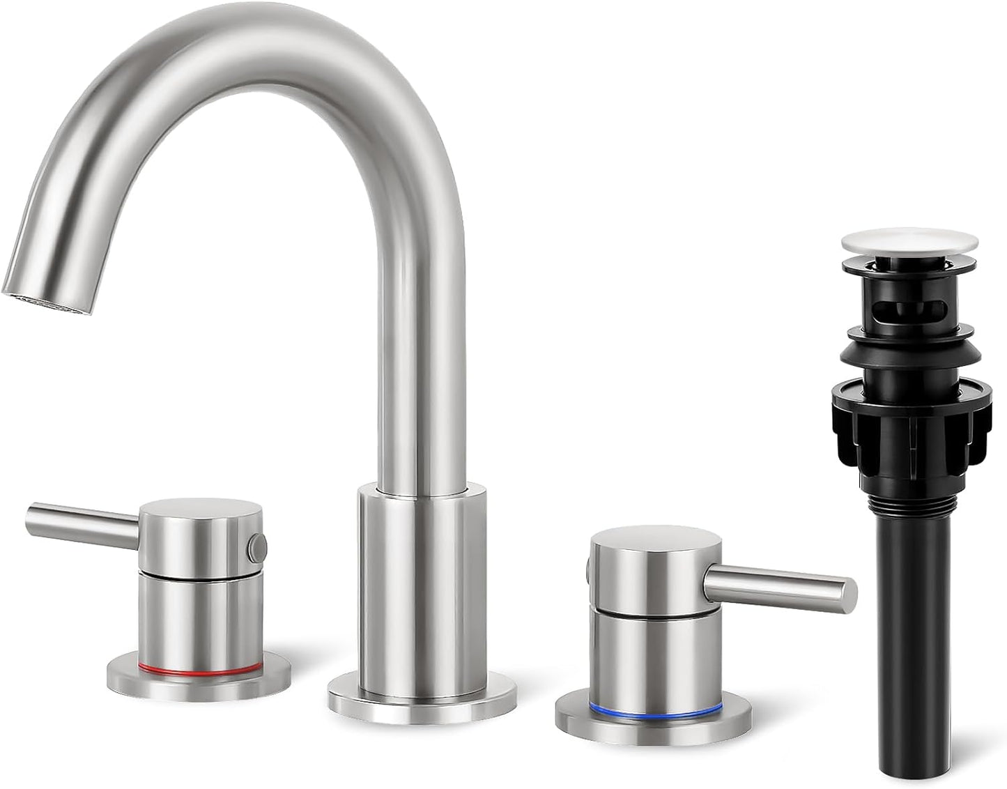 Brushed Nickel Bathroom Faucet with Pop Up Drain and Swivel Spout