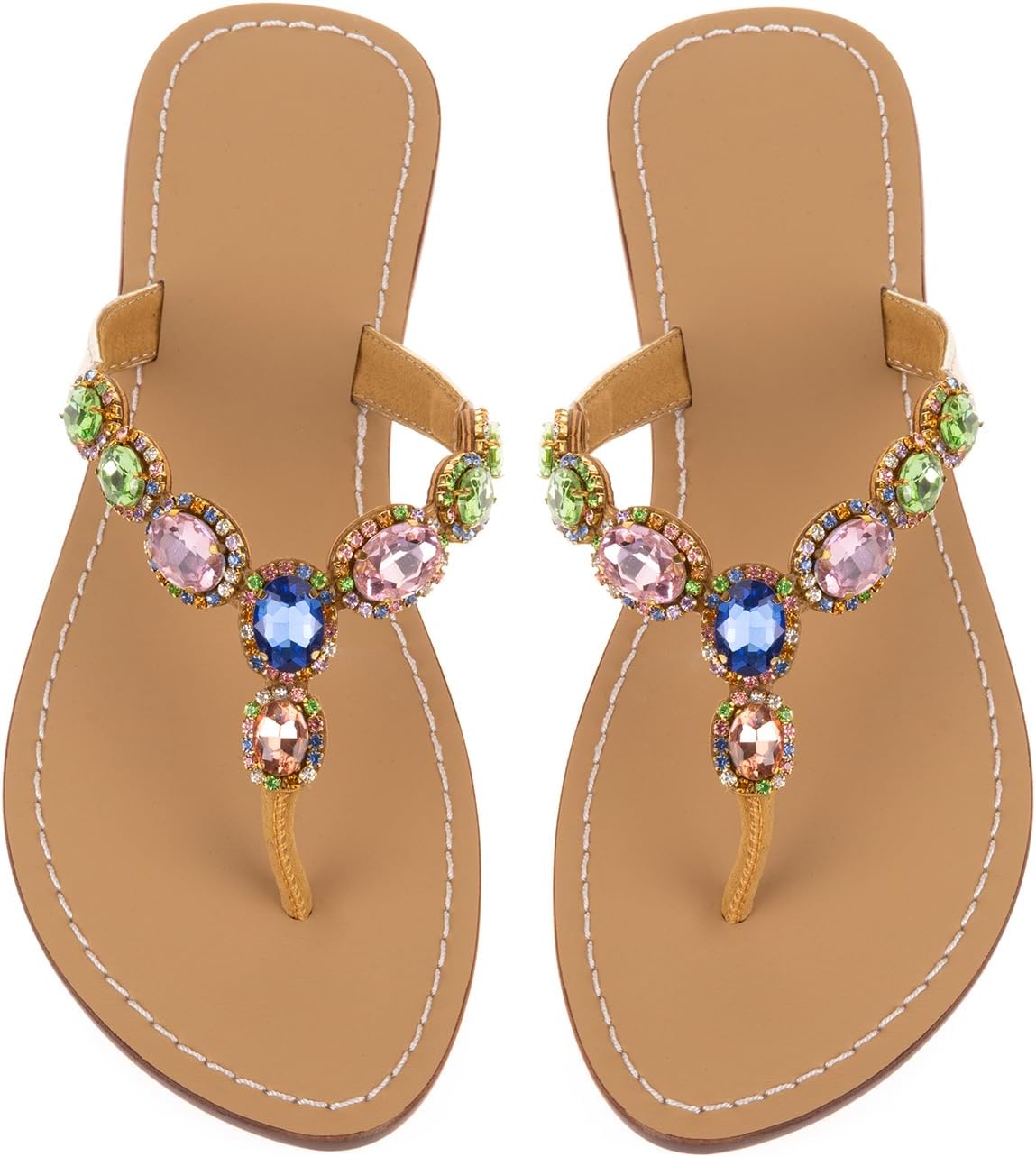 UTIKLIOU Women's Rhinestone Flat Sandals for Summer Style