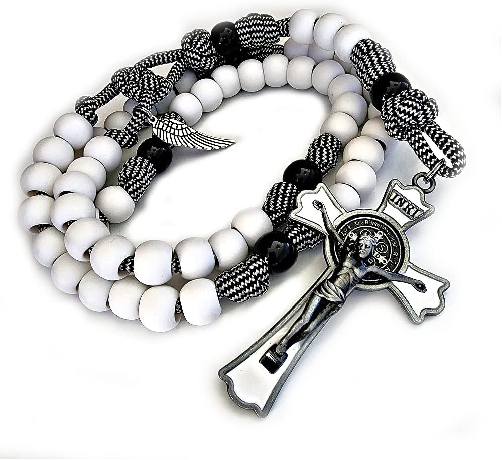Catholic Rosary - White Angel of God Paracord Rosary with Wings