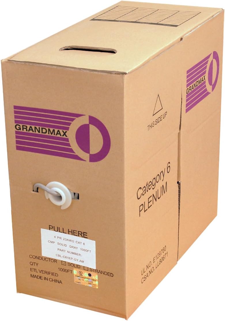 GRANDMAX CAT6 550MHz Plenum Solid Bulk Cable for Reliable Networking
