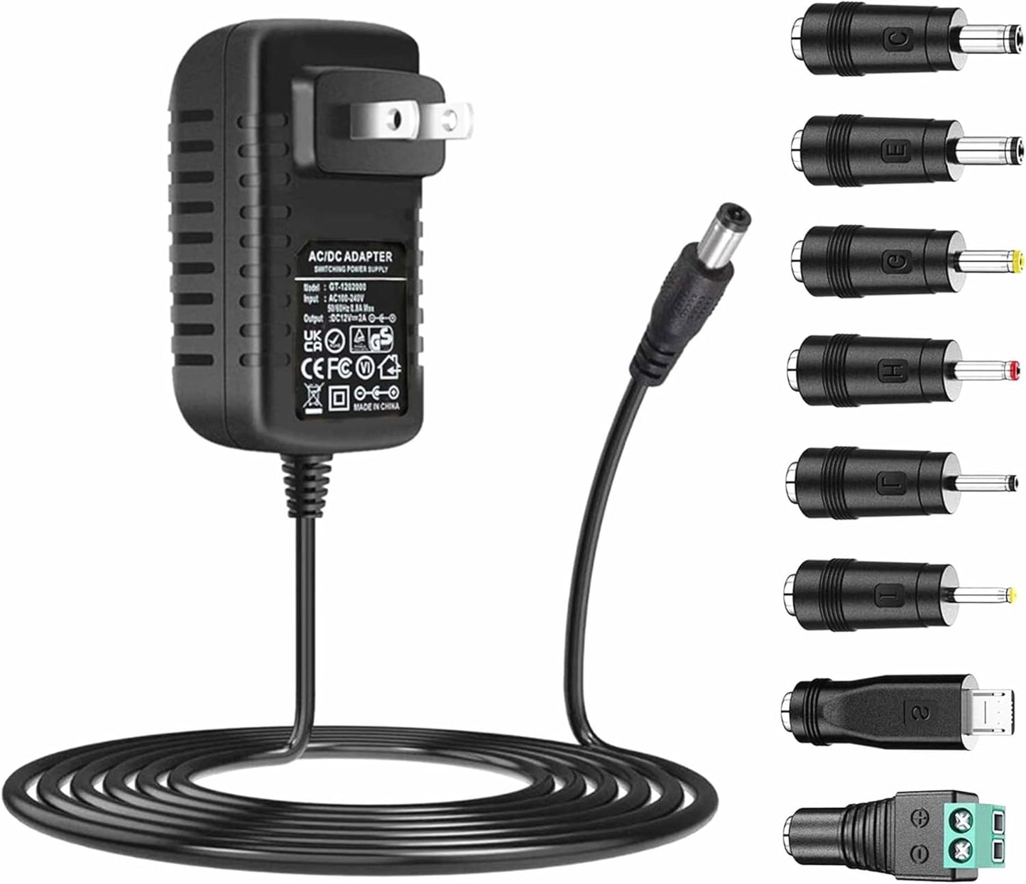 Guanting 12V 2A Power Supply Charger: 8 DC Plug Tips