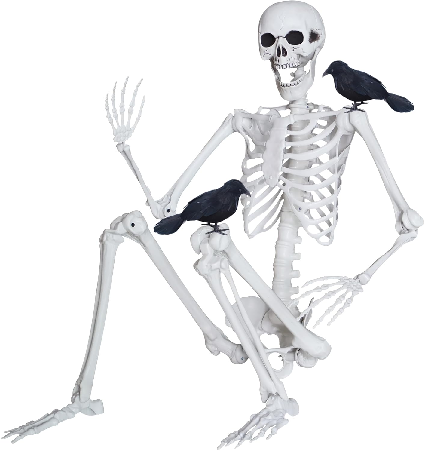 5.4ft Halloween Skeleton with Realistic Crows for Decor
