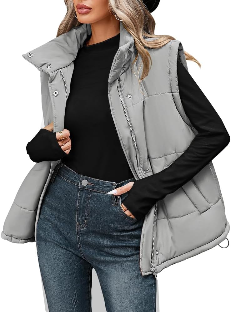 Pink Queen Womens Oversized Quilted Puffer Vest for Winter