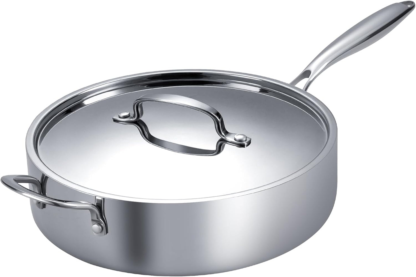 Large Saute Pan with Lid 12 inch Stainless Steel for Cooking