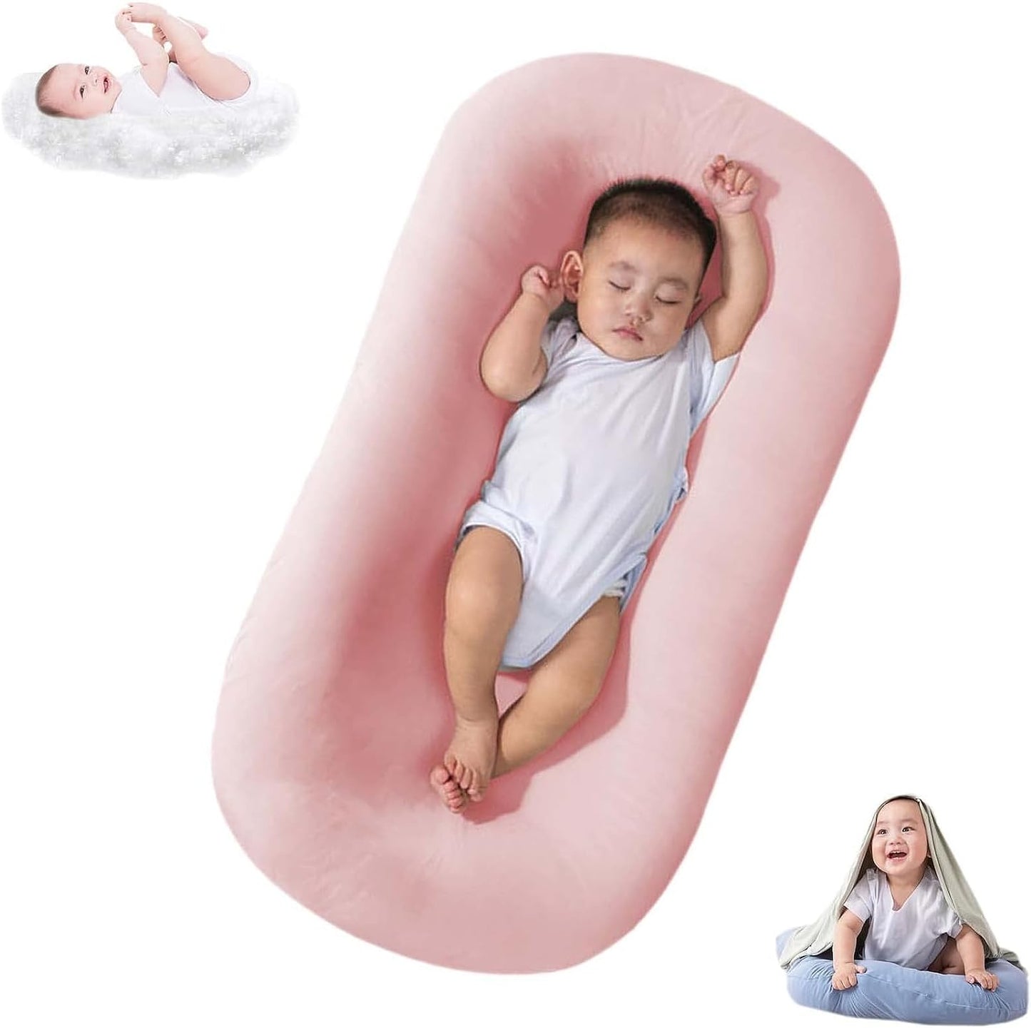 Soft Breathable Baby Lounger for Newborns (Light Pink)