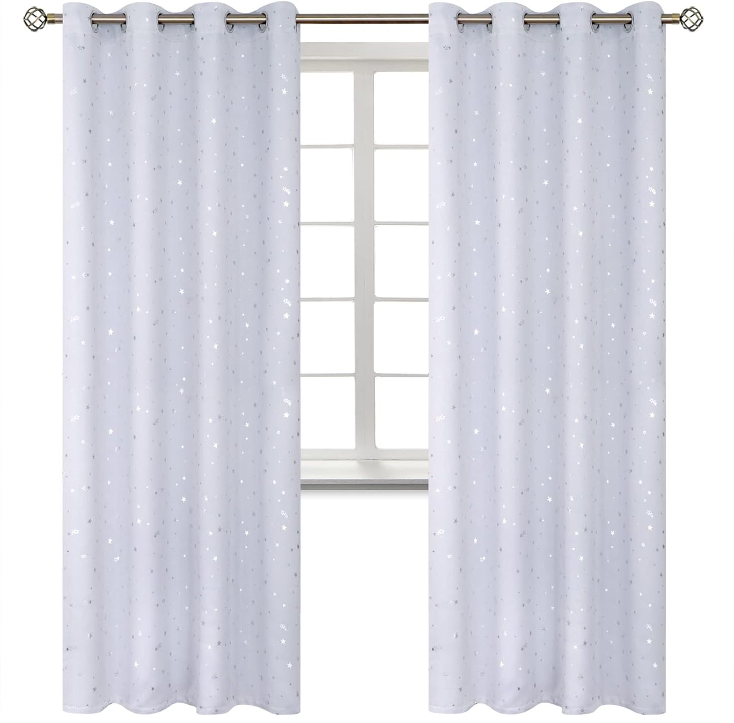 BGment Kids Room Curtains - Silver Star Print Grommet Panels
