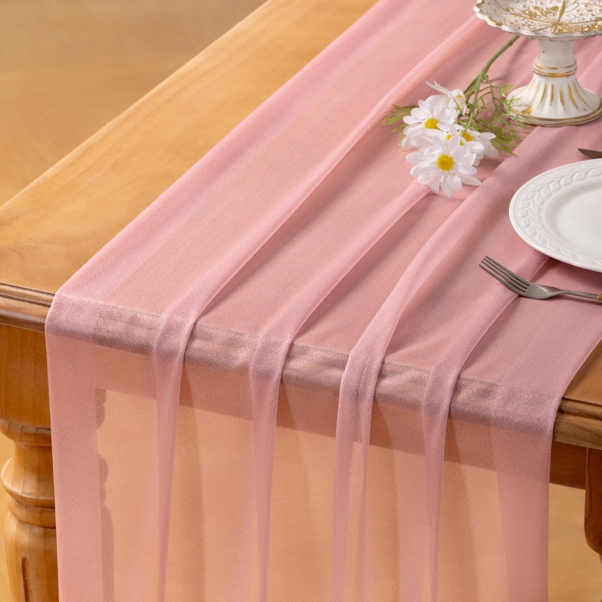 Socomi 10pcs Dusty Rose Gauze Table Runner for Elegant Events
