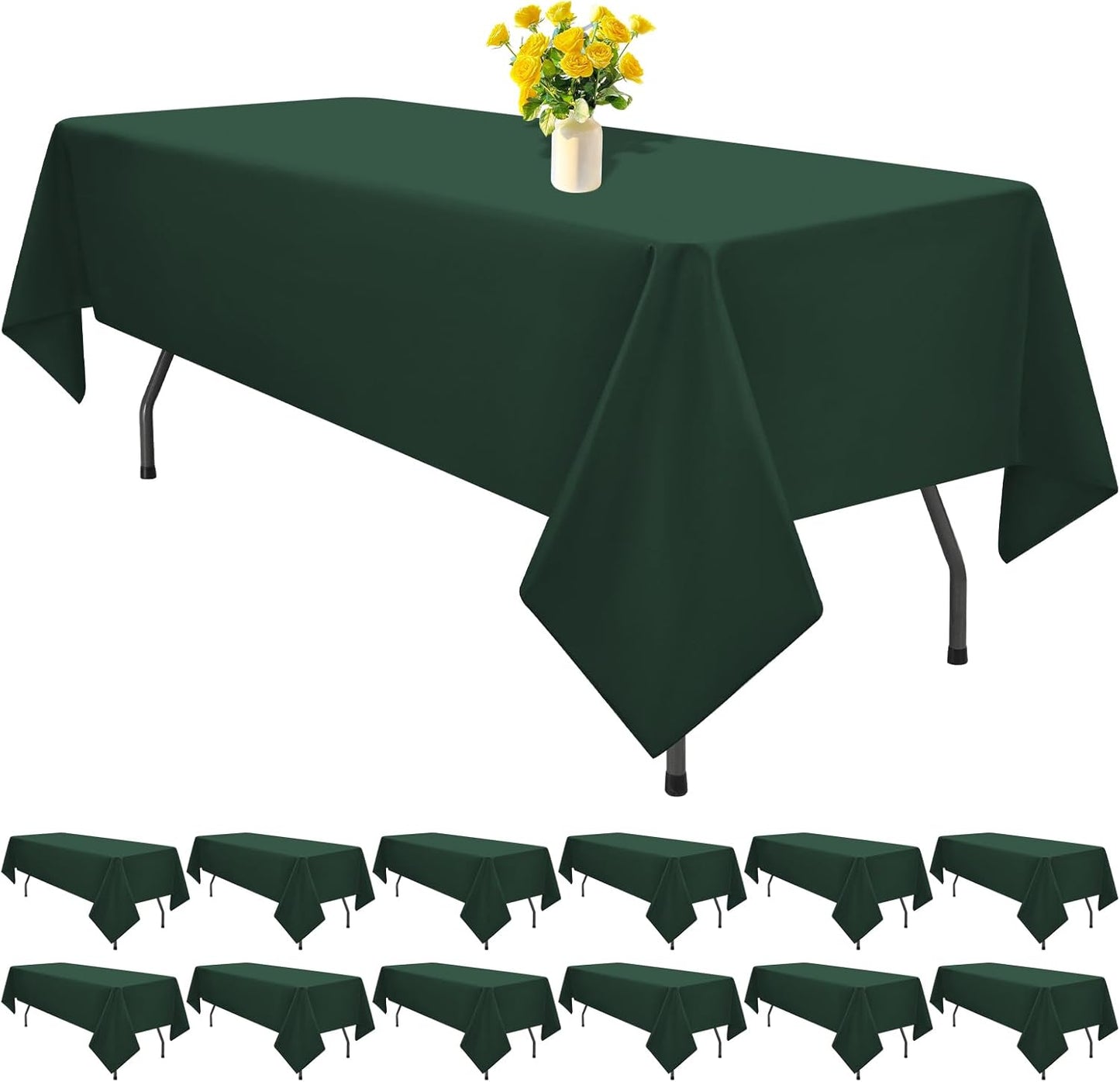 12 Pack Hunter Green Tablecloths for Rectangle Tables 60 x 102 in