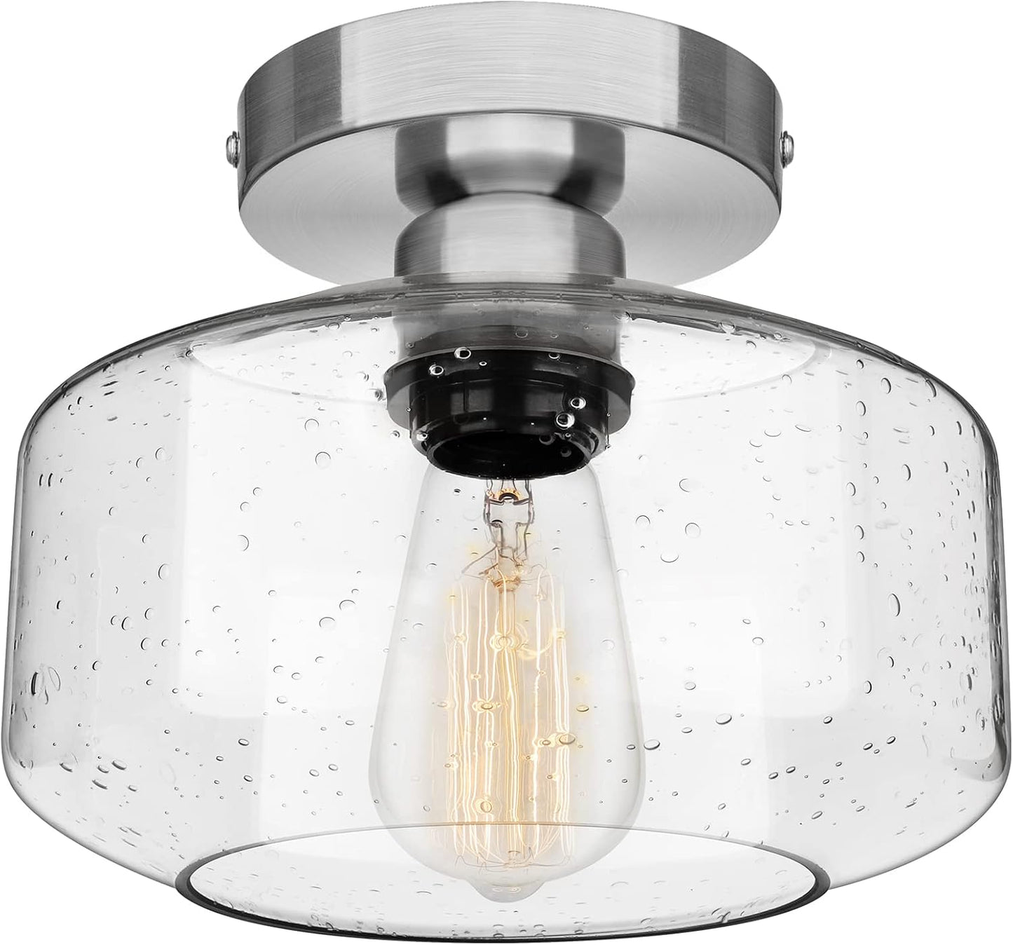 Modern Semi Flush Mount Ceiling Light Fixture with Seeded Glass