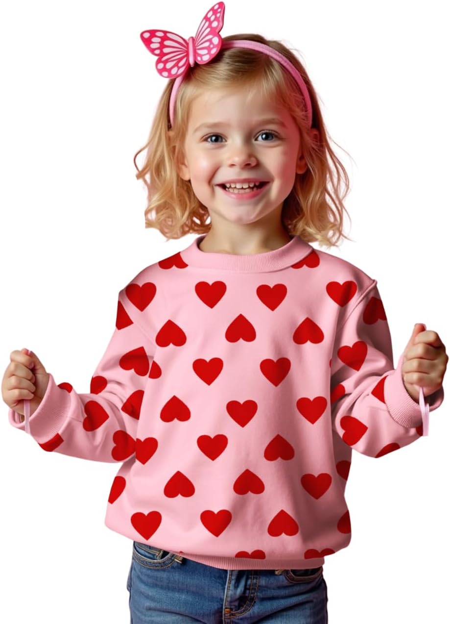 Cute Heart Valentines Sweatshirt for Toddler Girls