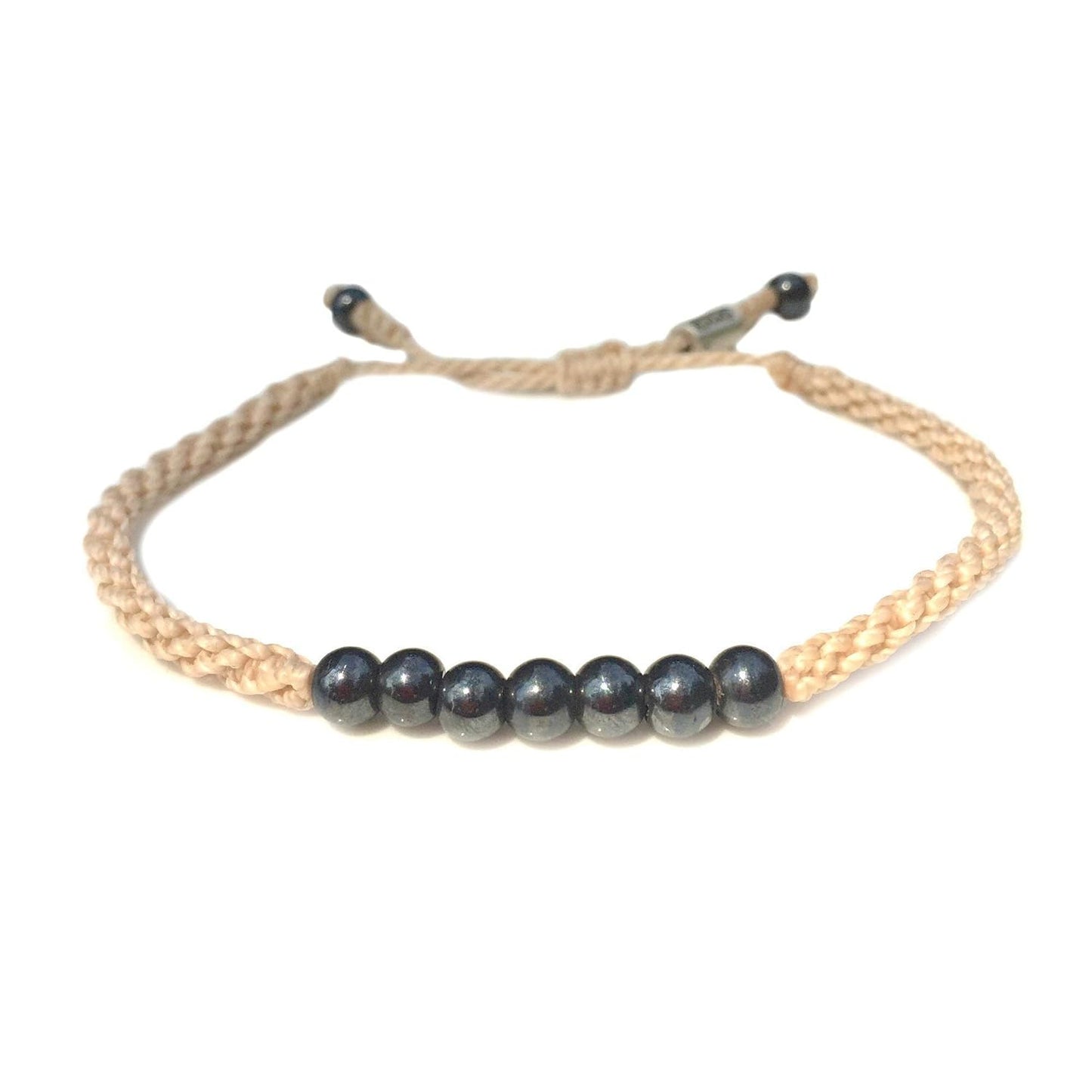 Off White Woven Sailor Rope Bracelet with Beaded Hematite Stones