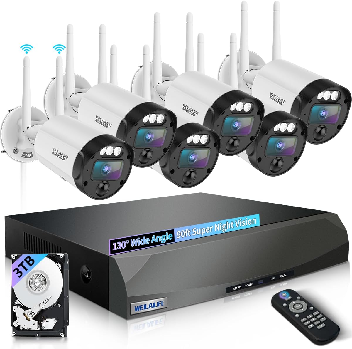 90ft Night Vision Wireless Security Camera System for Home Use