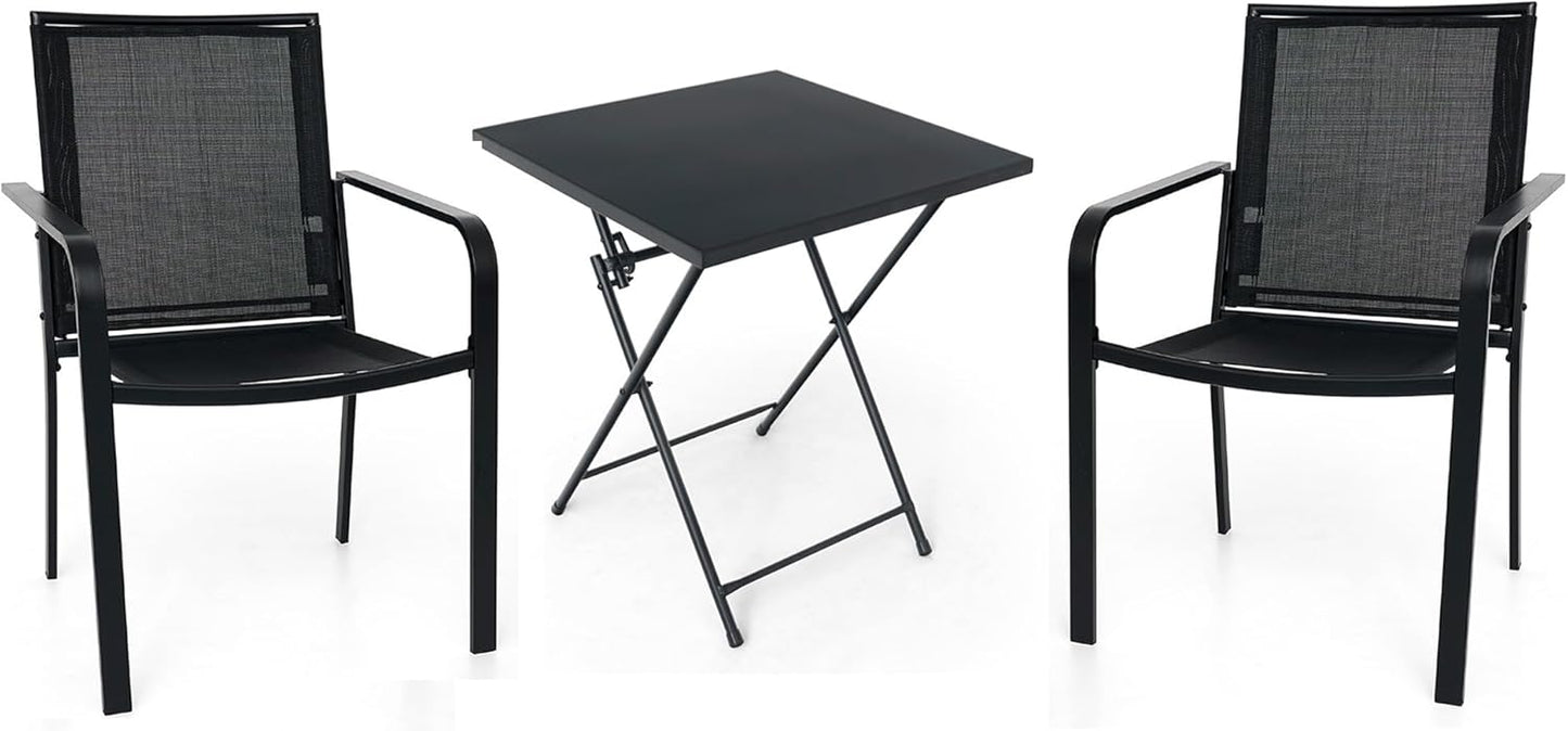 3-Piece Outdoor Bistro Set with Folding Table and Stackable Chairs