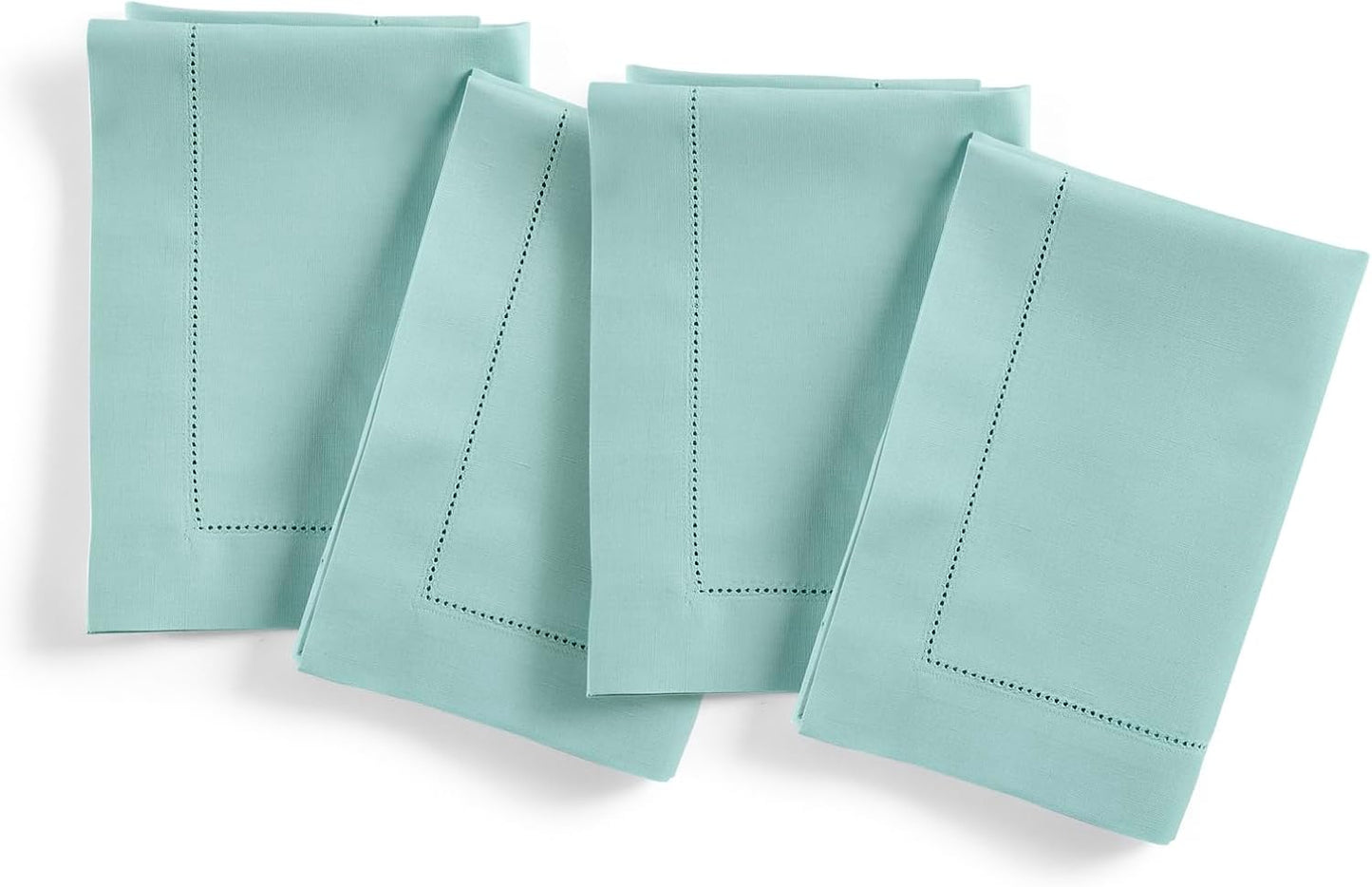 Cotton Linen Napkins Set of 4 - Hemstitch Pastel Turquoise