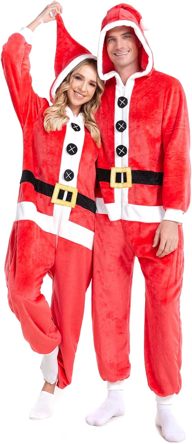 HSCTEK Adult Christmas Flannel Onesie with Hood for Fun