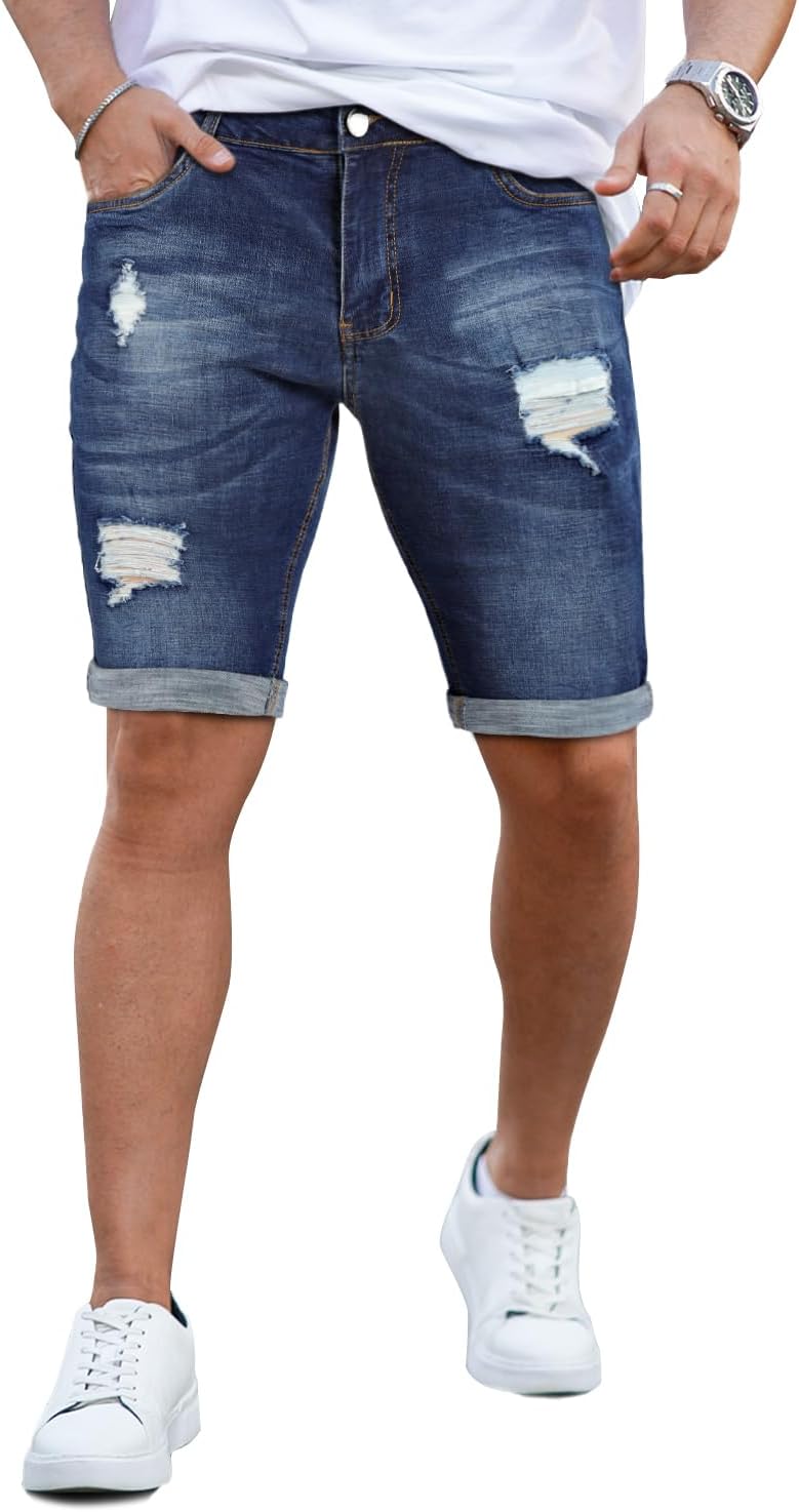 GINGTTO Mens Denim Shorts Ripped Skinny Stretch Jean Shorts