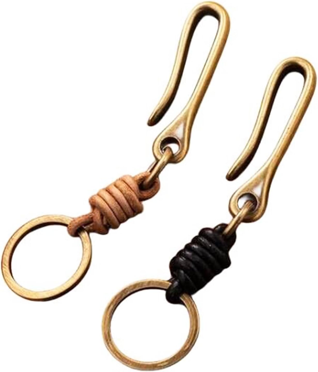 Handmade Leather Fish Hook Keychain Duo