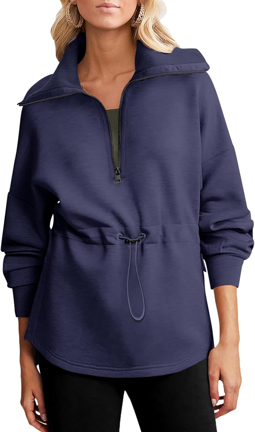 Dokotoo Womens Oversized Half Zip Sweatshirt with Drawstring