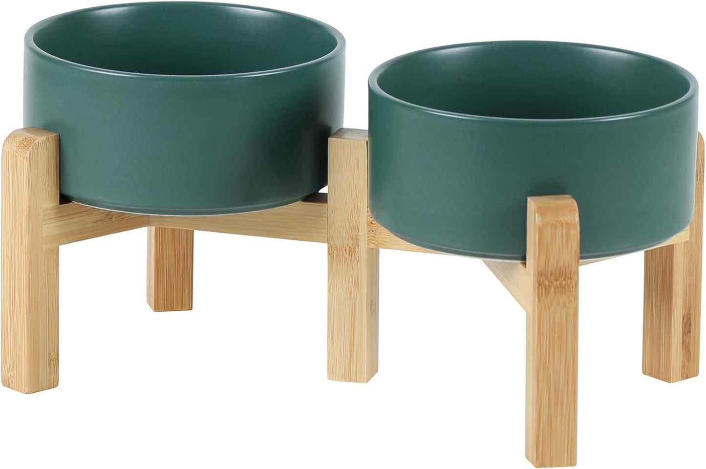 Ceramic Raised Double Bowls Set for Small Breed Dogs - Green