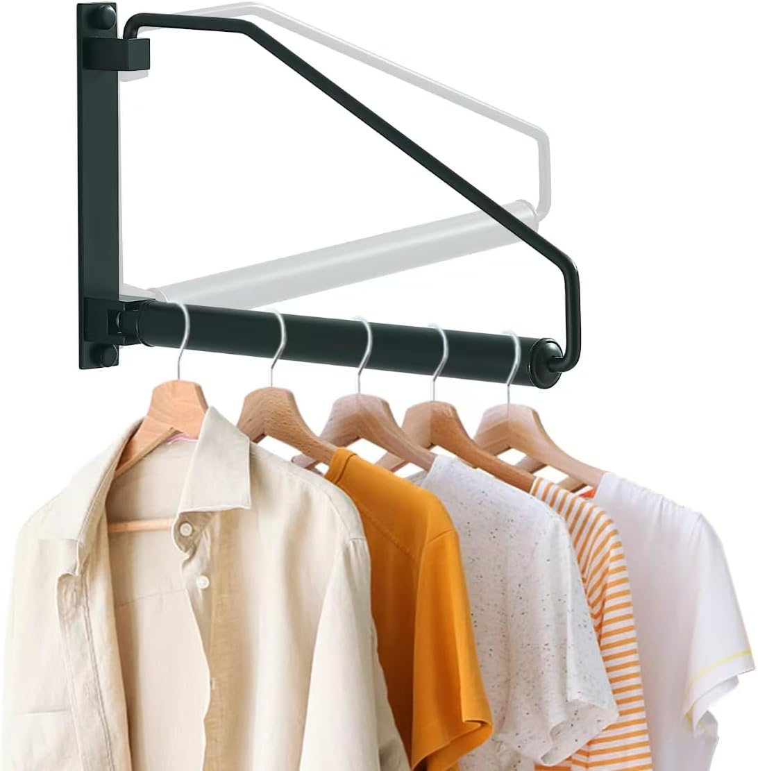 NEWRAIN Folding Clothes Hanger Rack for Space Saving Storage