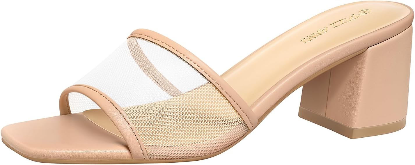 PIZZ ANNU Women's Square Open Toe Heels Sandals for Comfort