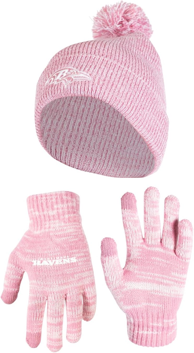 Ultra Game NFL Womens Mens Pink Marl Winter Beanie & Gloves Set