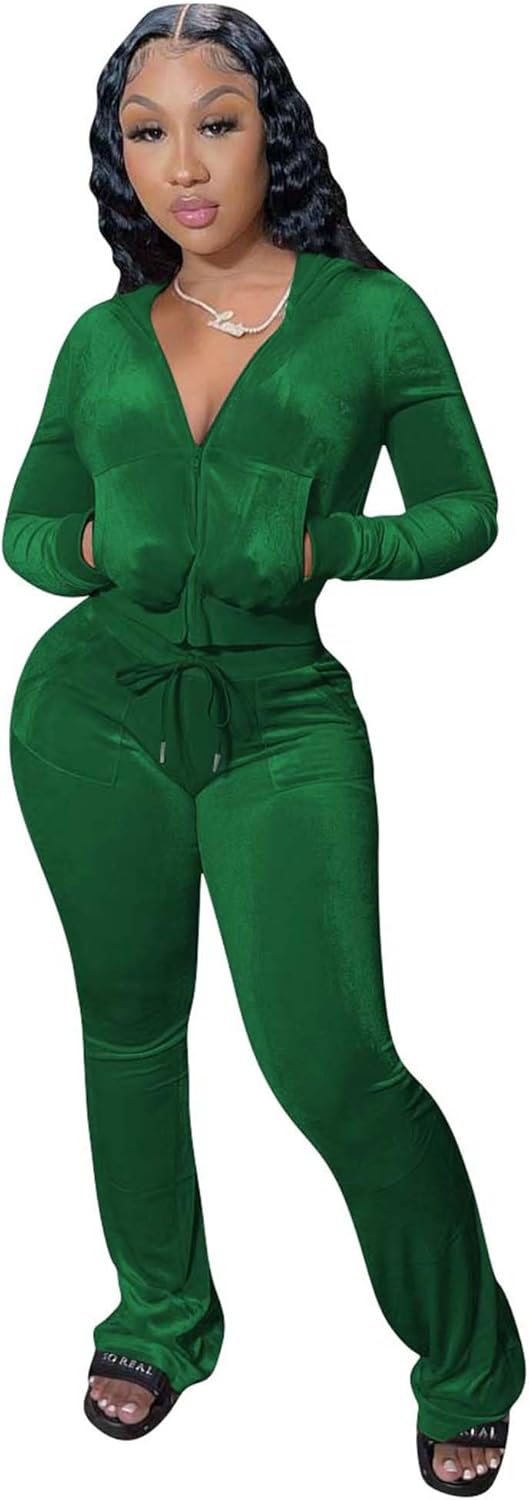 YIDENGYMX Womens 2 Piece Velour Tracksuit for Stylish Comfort