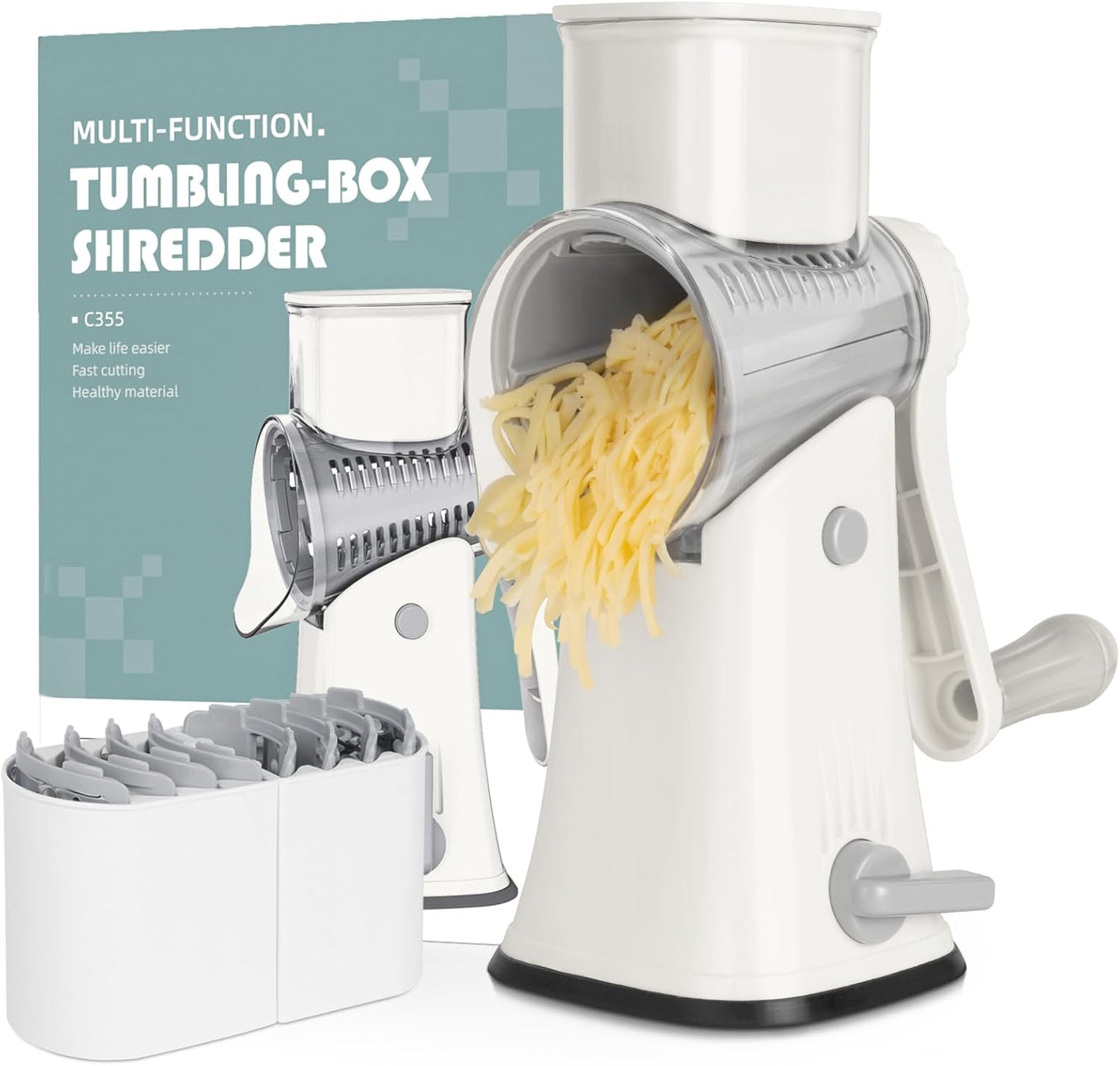 5-in-1 Rotary Cheese Grater for Kitchen with Strong Suction Base
