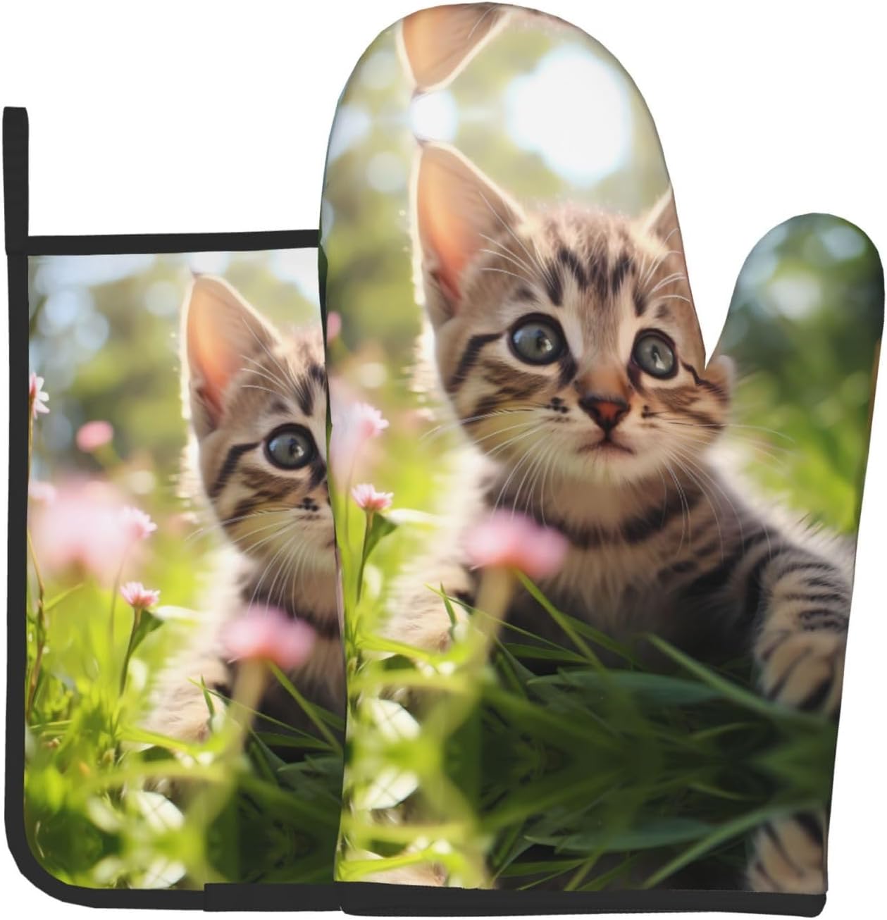 Kitty Pattern Heat-Insulating Gloves Set - Microwave Safe!