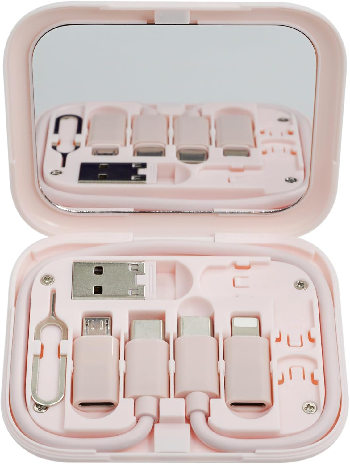 3-in-1 USB C Charging Cable Set in Portable Mirror Box - Pink
