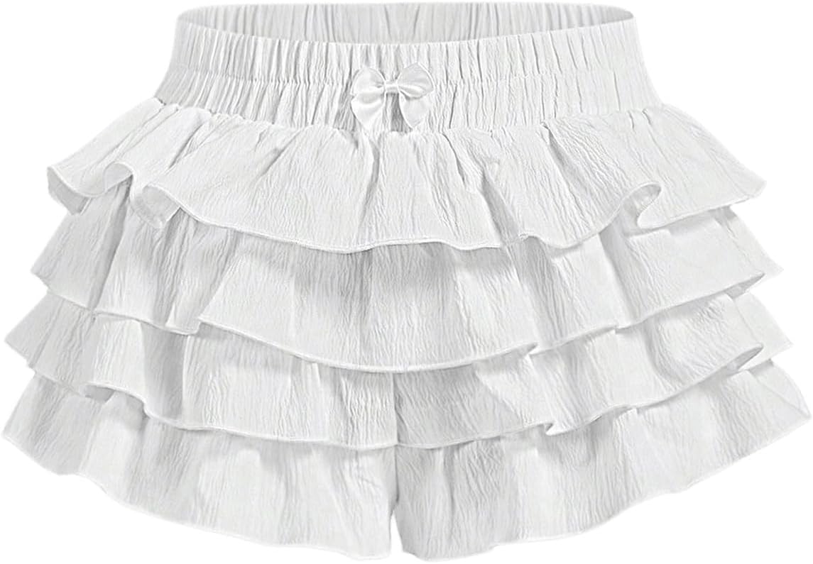 Y2K Ruffle Shorts for Women - Cute Gingham Bloomers Hot Pants