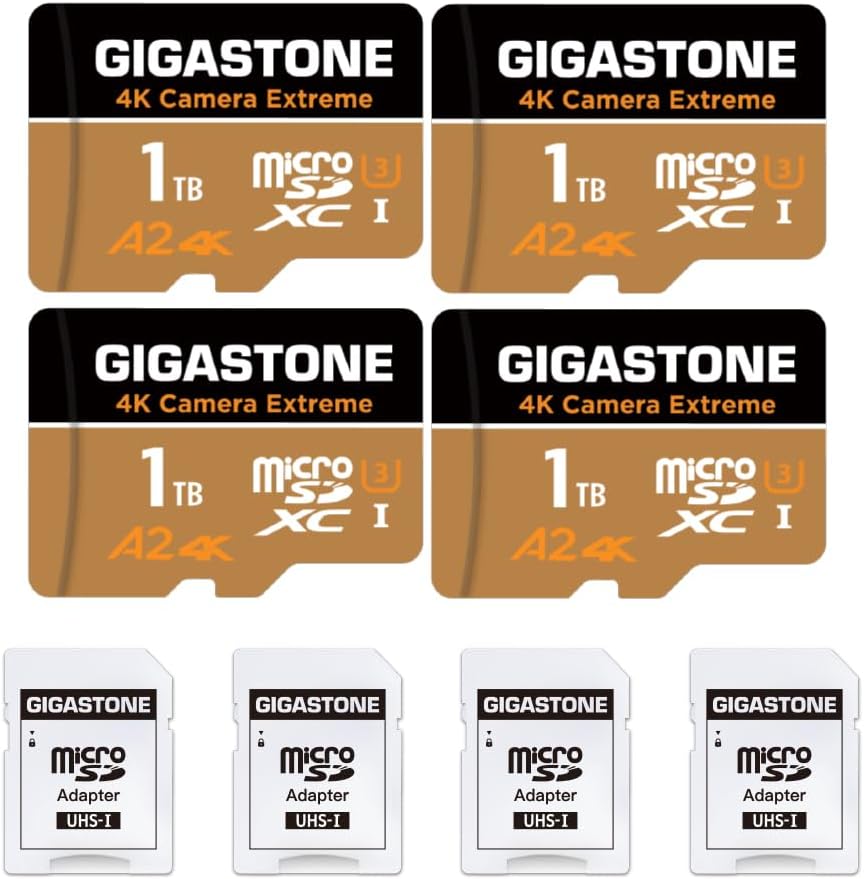 5-Yrs Free Data Recovery | GIGASTONE 1TB Micro SD 4-Pack | Fast R/W Speed | Ideal for 4K Video