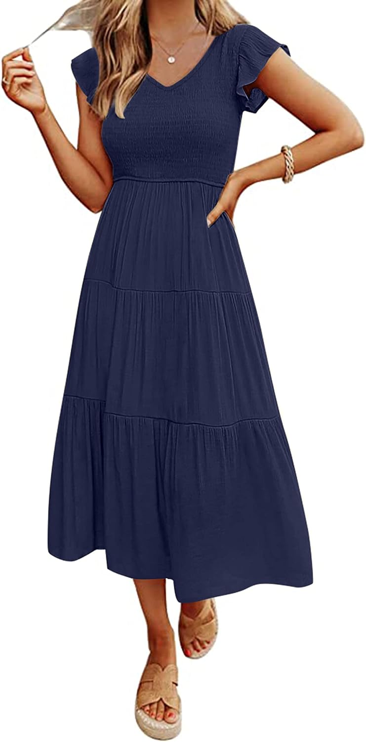 Stylish Flutter Sleeve Smocked Midi Dress for Every Occasion