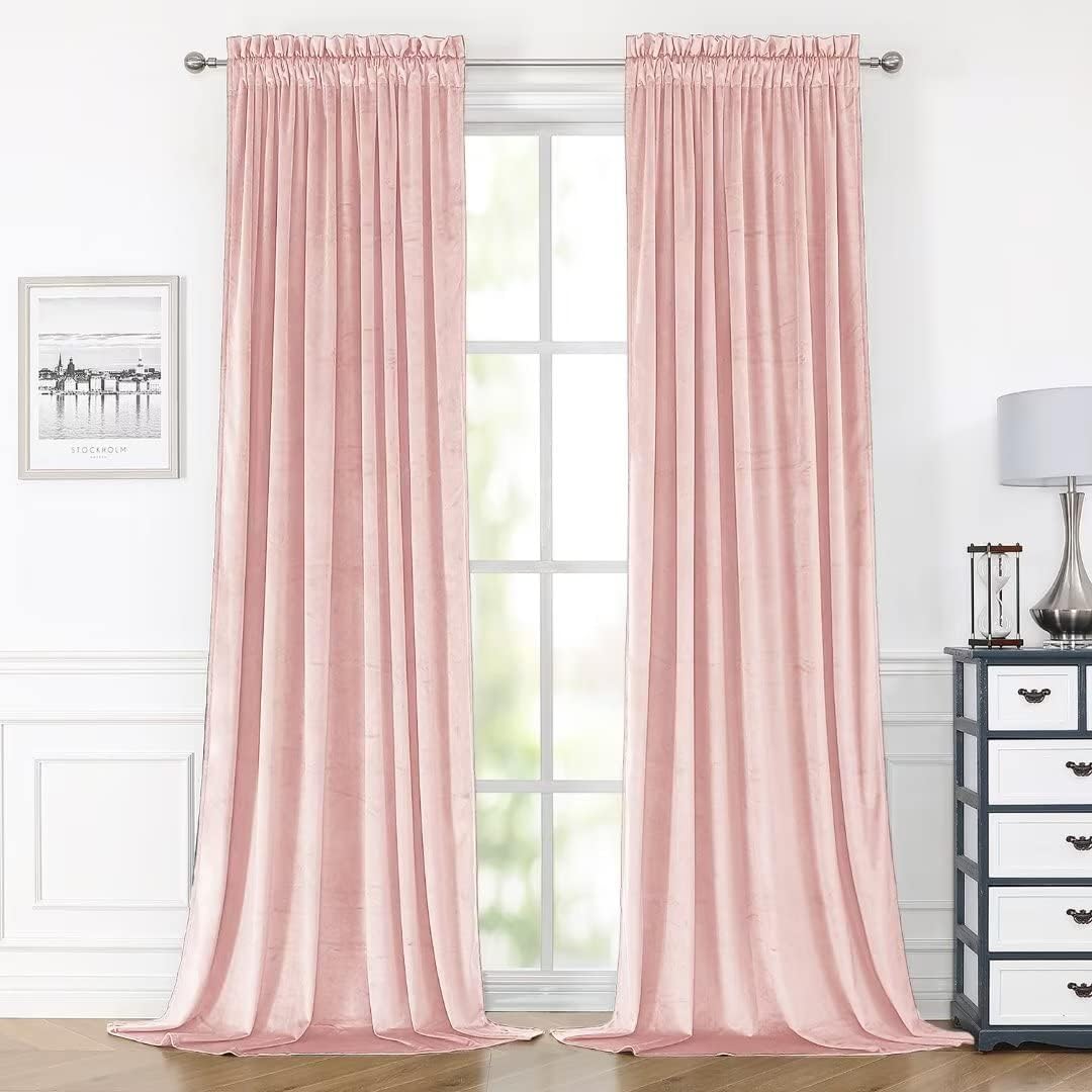 Room Darkening Pink Velvet Curtains 120 -YURIHOME