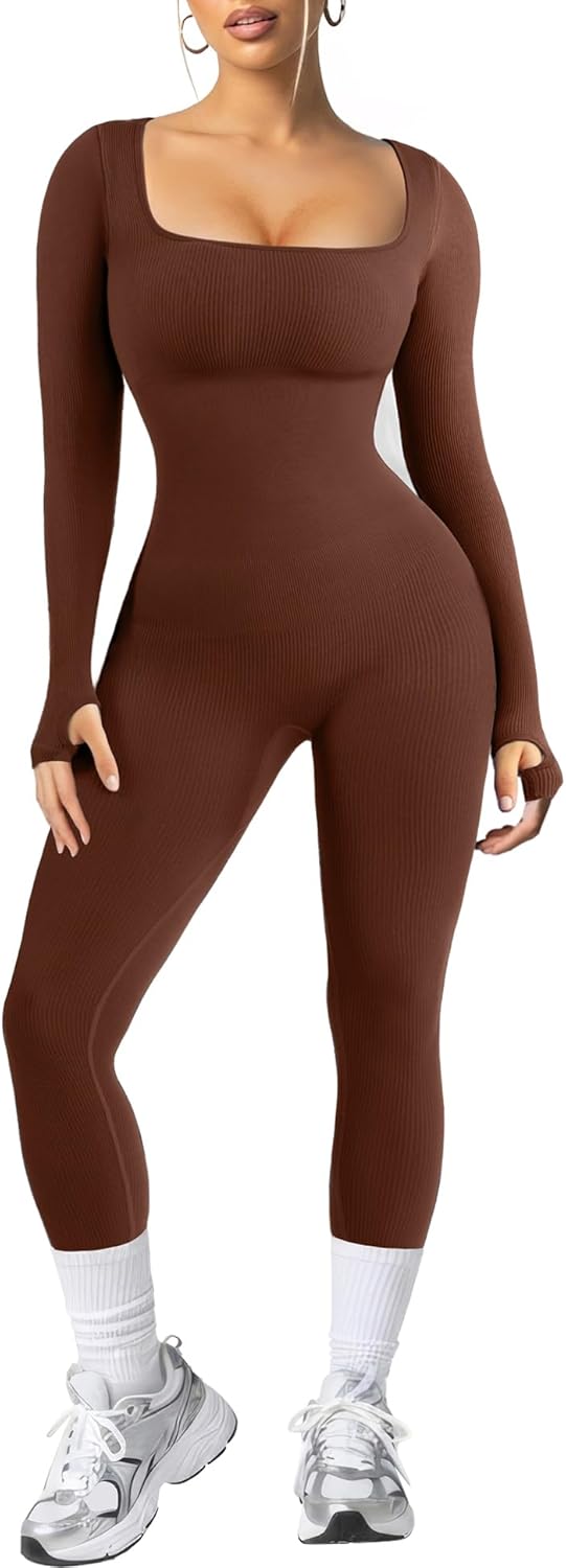 Popilush Long Sleeve Jumpsuit with Built-In Bra for Women